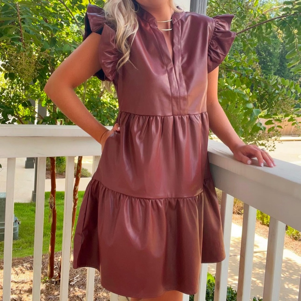 Faux brown leather dress